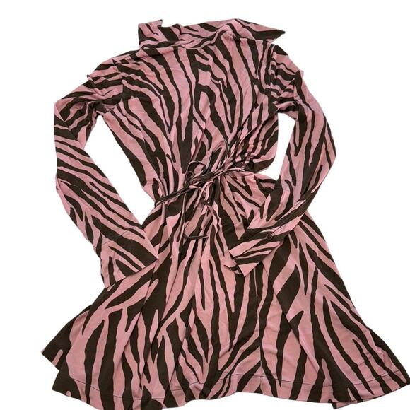 The Andamane Dress Womens 10 Pink Jane Zebra Wrap Mini Collared Jersey - Picture 6 of 12